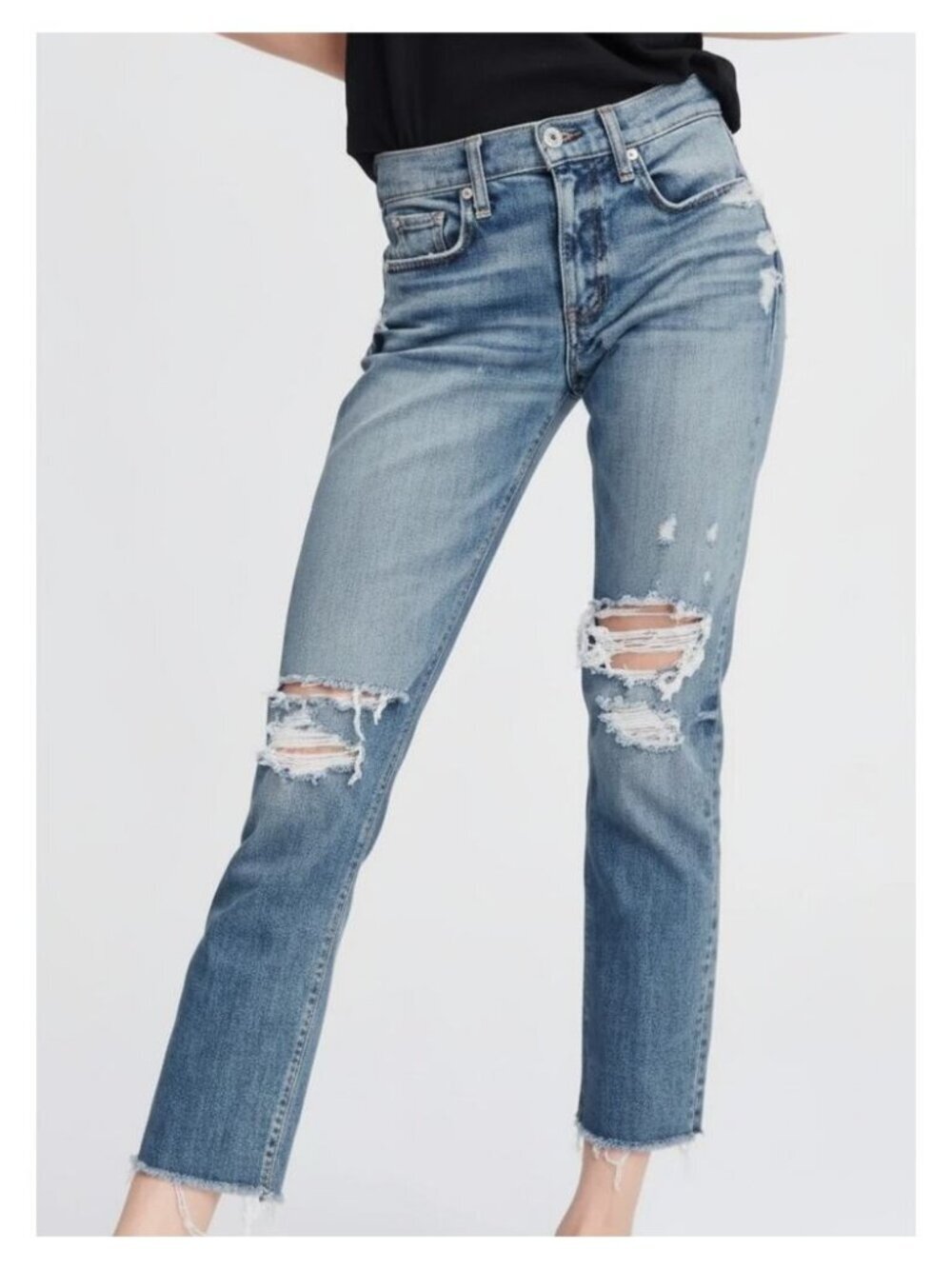 RAG & BONE Dre Low-Rise Ankle Slim Boyfriend Jeans Size 28 Blue Destroyed